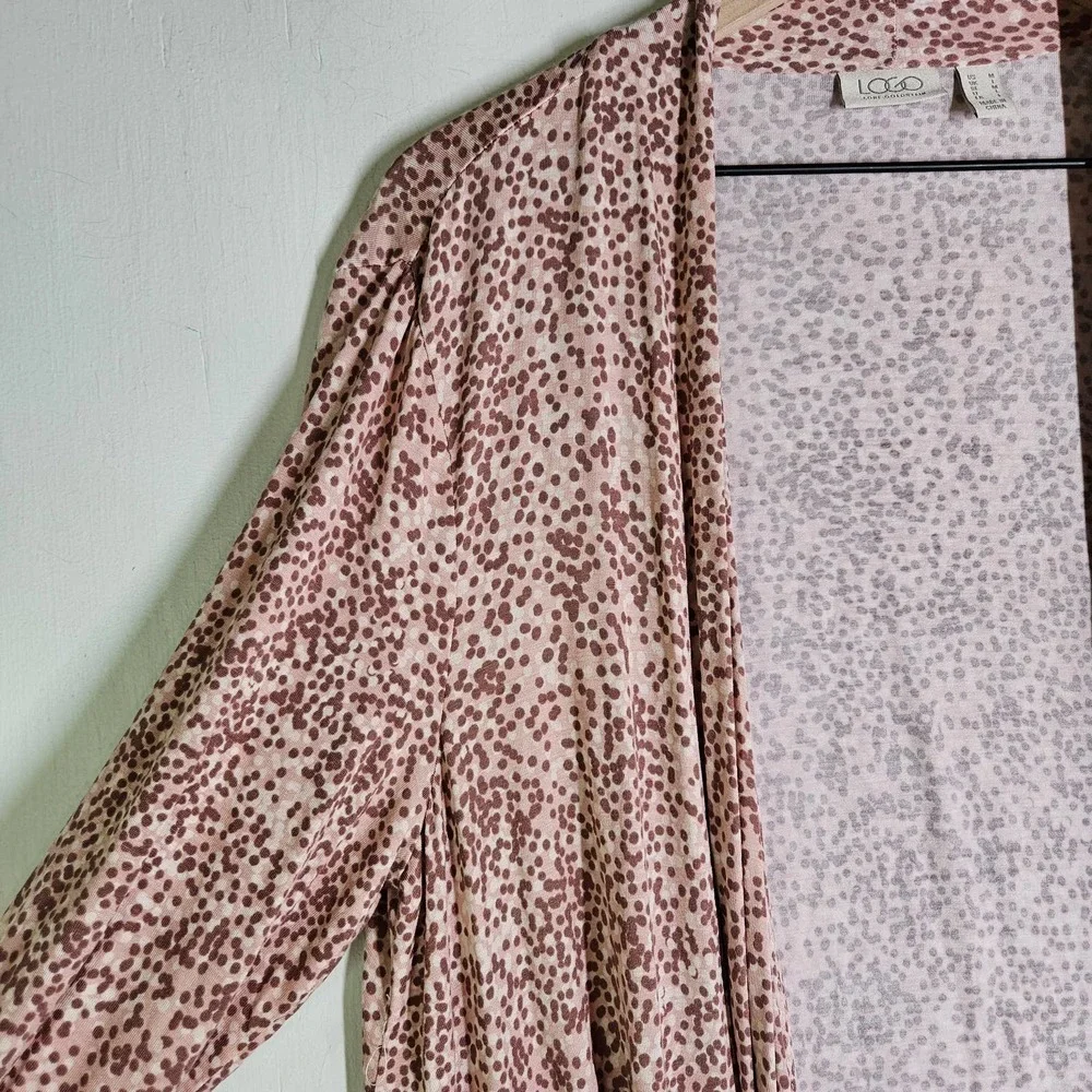 Logo Lori Goldstein Jersey Open Front Cardi Top Ruffles M‎ Rose Pink Floral